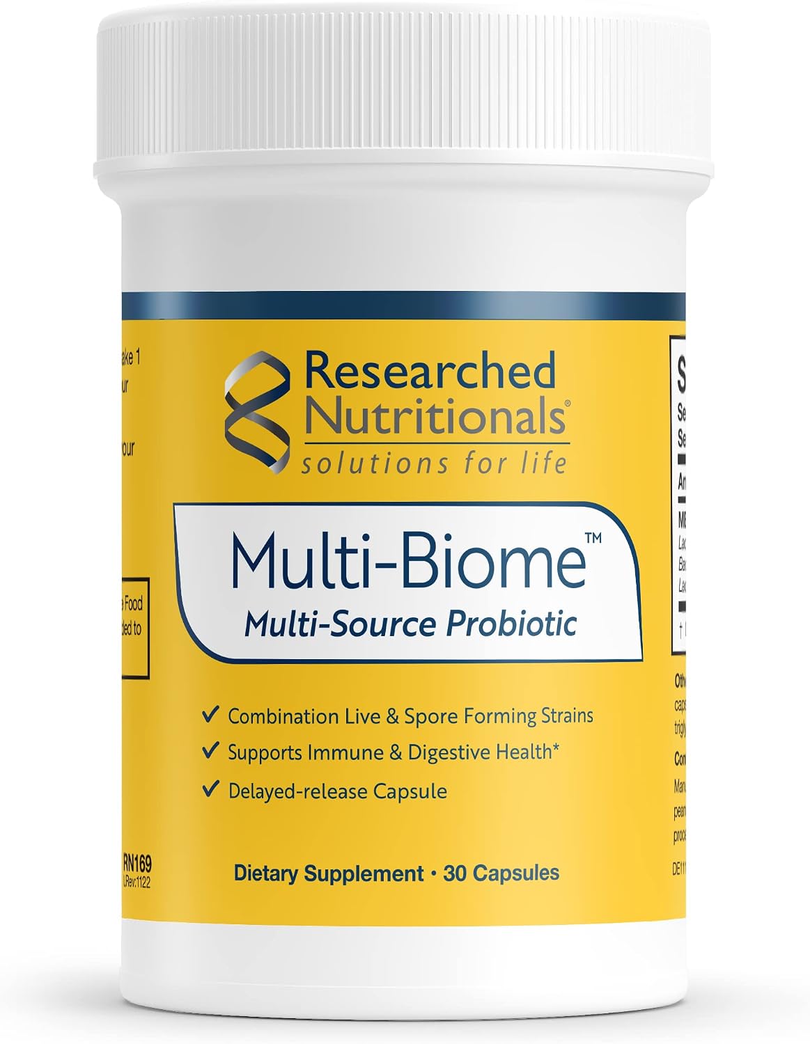 Researched Nutritionals Multi-Biome - Dual-Action Probiotics for Women and Men - Spore and Live Strain Formula with Delayed-Release Capsules for Gut Health, Histamine & Immune Support (30 capsules) - görsel 1