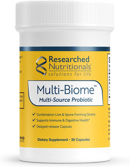 Researched Nutritionals Multi-Biome - Dual-Action Probiotics for Women and Men - Spore and Live Strain Formula with Delayed-Release Capsules for Gut Health, Histamine & Immune Support (30 capsules)