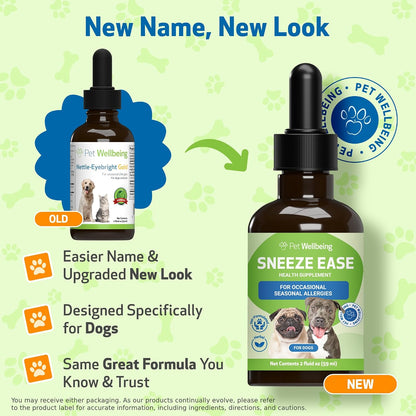 Pet Wellbeing Sneeze Ease for Dogs - Herbal Supplement for Seasonal Allergies, Sneezing & Nose/Eye Discomfort - 59 ml (2 fl oz)