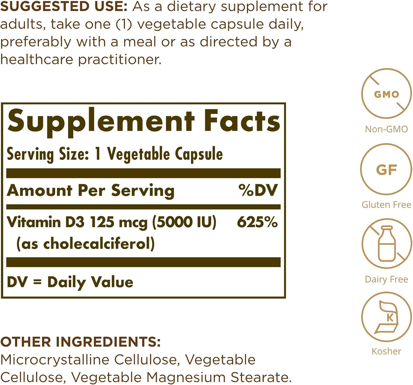 Solgar Vitamin D3 (Cholecalciferol) 125 mcg (5000 IU), 240 Vegetable Capsules (Pack of 2) - görsel 2