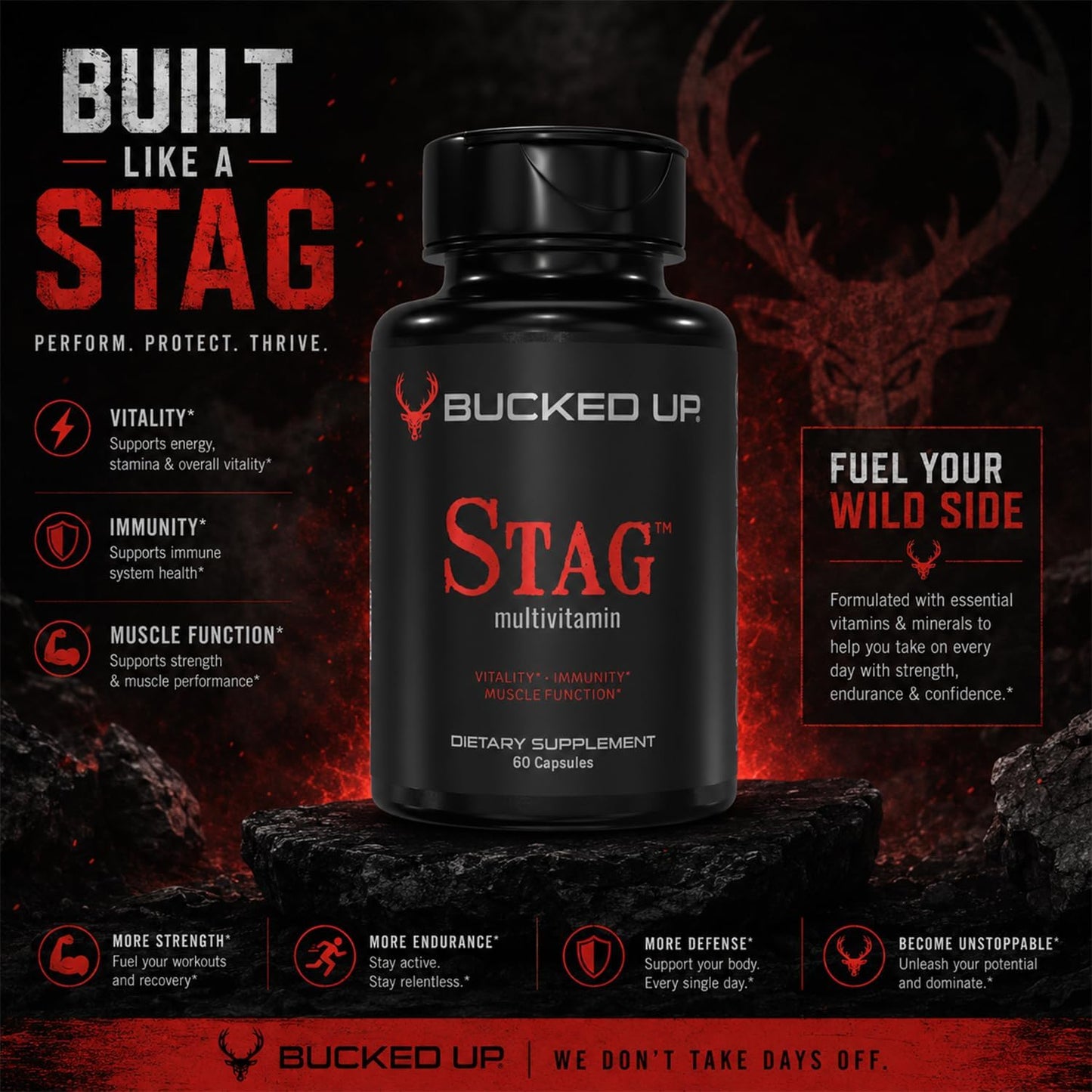 Bucked Up Stag Multivitamin for Men - Full Spectrum - Vitality, Immunity & Muscle Support (60 Capsules) - görsel 8