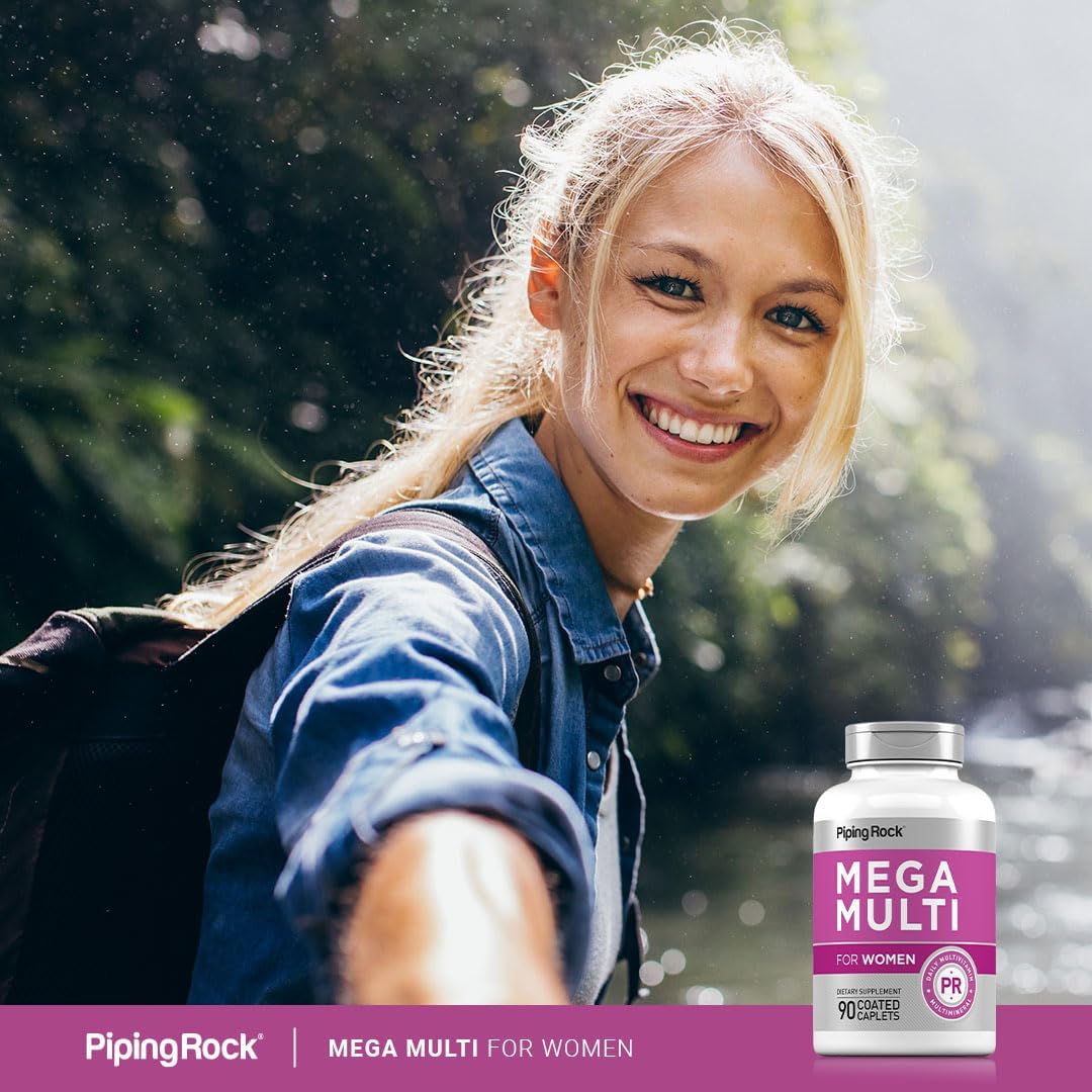 Piping Rock Multivitamin for Women, 90 Caplets — Daily Essential Multi Supplement with Vitamins A, B, C, D, and E, Non-GMO, Gluten-free - görsel 6