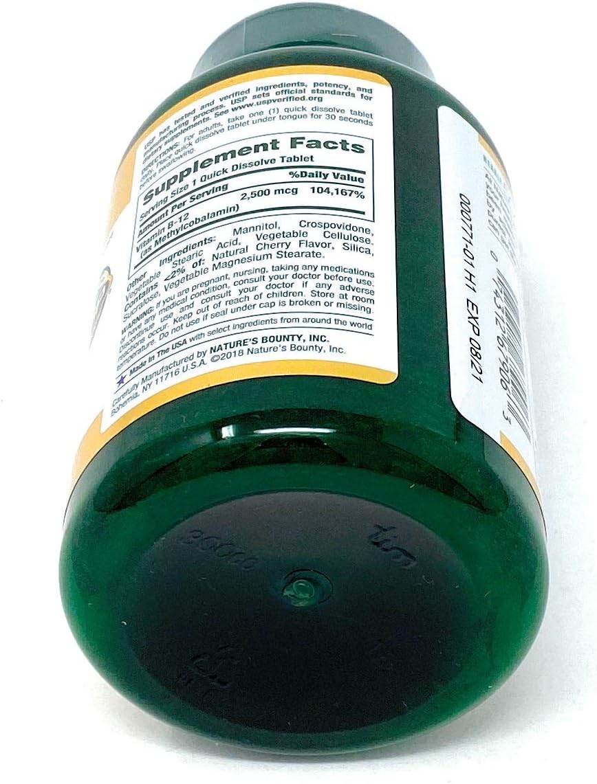 Nature's Bounty Rapid Dissolve Fast Acting Vitamin B12 2500 mcg, Natural Cherry Flavour (300 Tablets) - görsel 5
