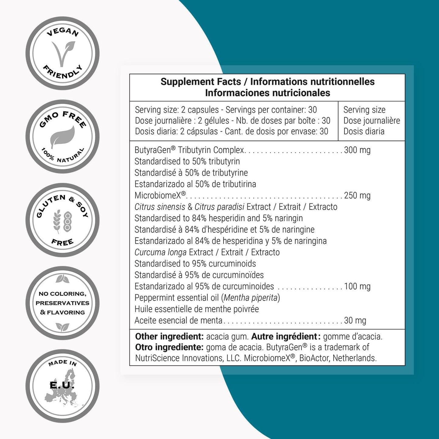 Supersmart Butyrate Colon Formula (Advanced Formula) with Turmeric, MicrobiomeX & Peppermint Oil, Vegan & Gluten-free - 60 Gastro-Resistant Capsules - görsel 3