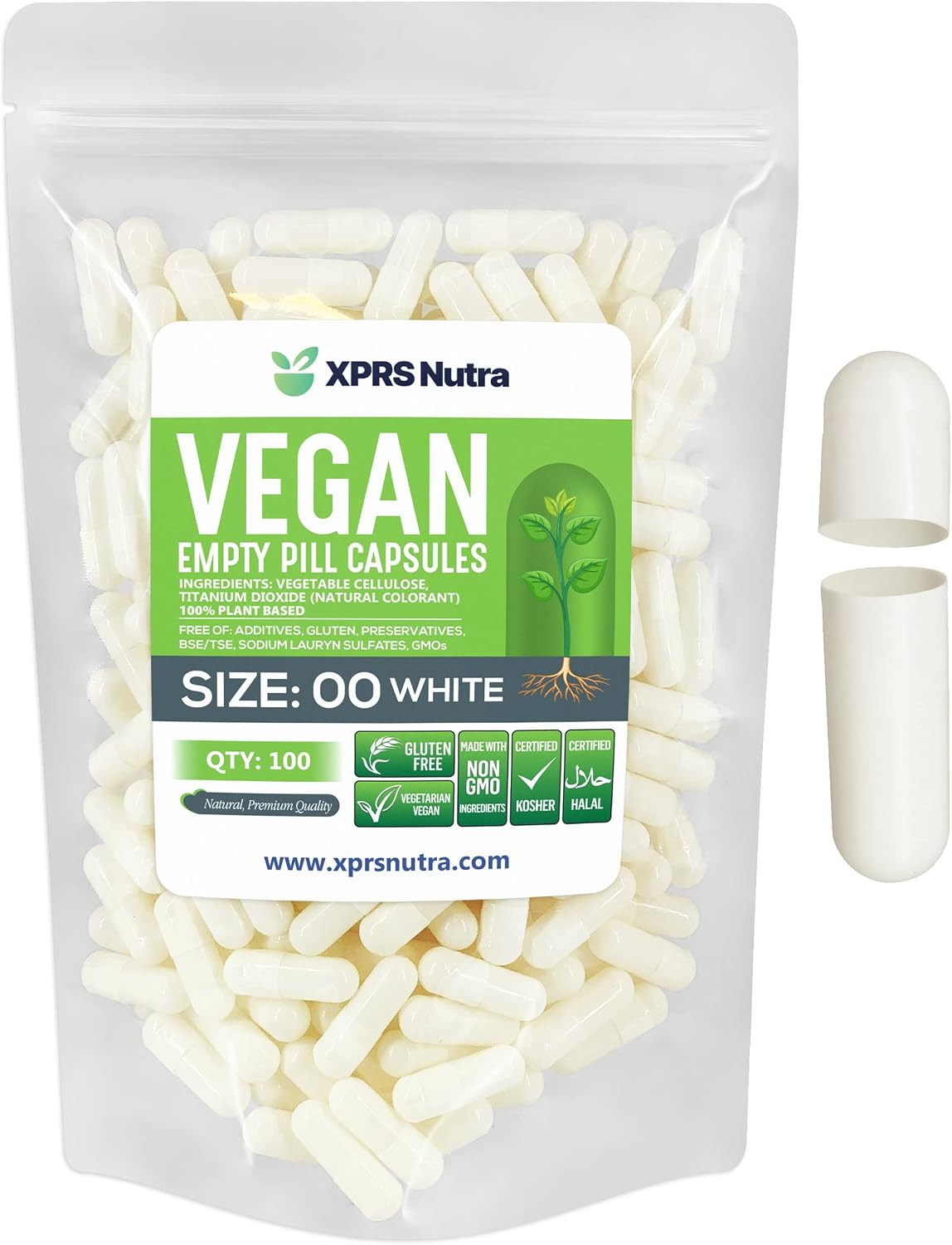 XPRS Nutra Size 00 Empty Capsules (100 Count) – Vegan Vegetable Capsules for DIY Filling - görsel 1