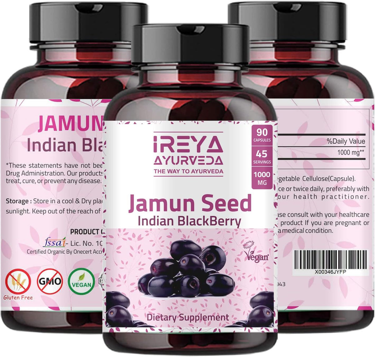 Jamun Seed Capsules – Organic Indian BlackBerry (Eugenia Jambolana) 1000mg – 90 Capsules - görsel 6