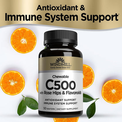 Windmill Vitamin C 500 mg with Rose Hips and Bioflavonoids, Chewable Tablets, 50 Tablets