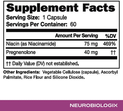 Neurobiologix Pregnenolone Plus: Pregnenolone and Niacinamide Supplement for Hormone Balance, Mood & Mental Clarity – 60 Capsules