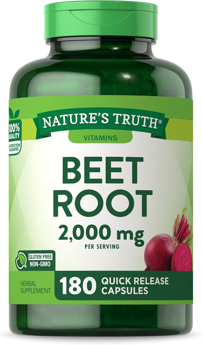 Nature's Truth Beet Root Capsules | 2,000mg | 180 Capsules | Non-GM and Gluten-free Supplement