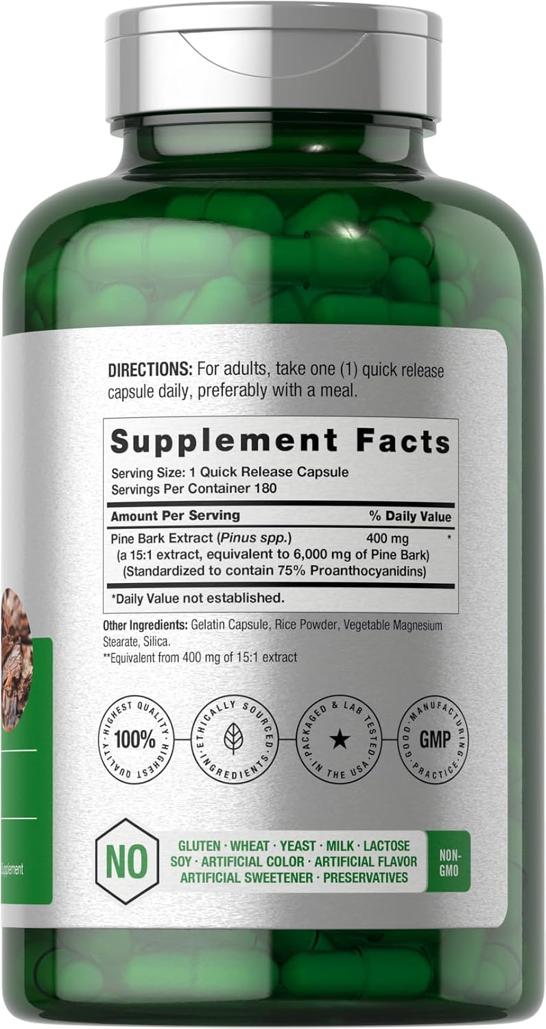 Horbäach Pine Bark Extract | 180 Capsules | Standardised to 75% Proanthocyanidins | Non-GMO, Gluten-free Supplement - görsel 2