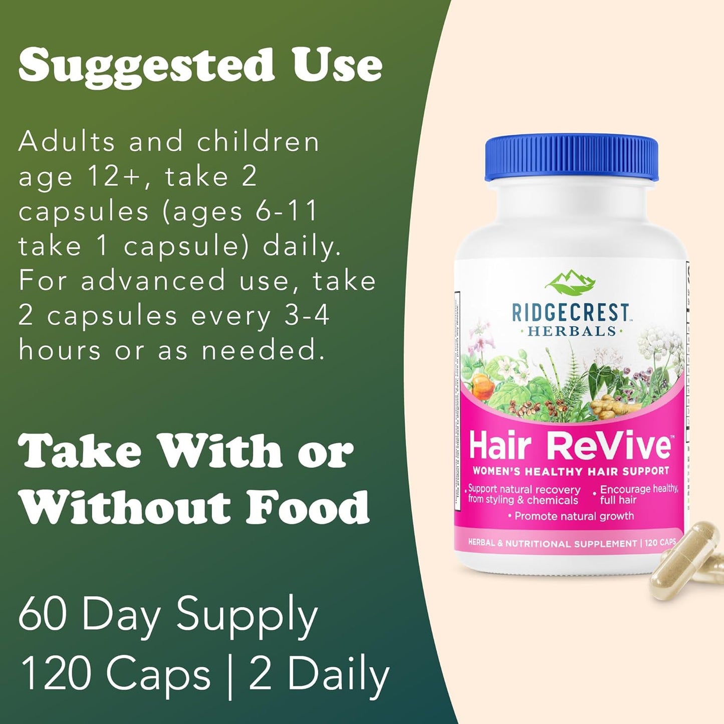 RidgeCrest Herbals Hair ReVive, Nutritional Hair Supplement with Vitamin C, Biotin (6000mcg), Zinc and Copper, Hair Vitamins for Women (120 Capsules, 30 Servings) - görsel 4