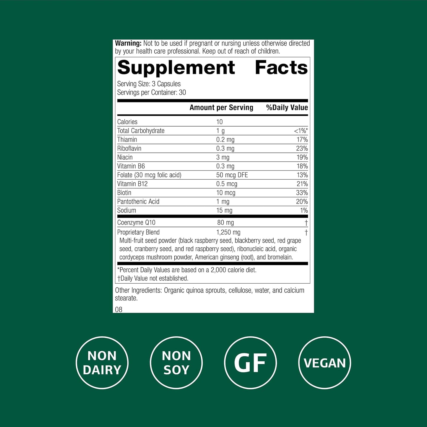Standard Process B Vitality with CoQ10 - Cellular Health Supplement with Biotin, Vitamin B12 & Folate - 90 Capsules - görsel 2