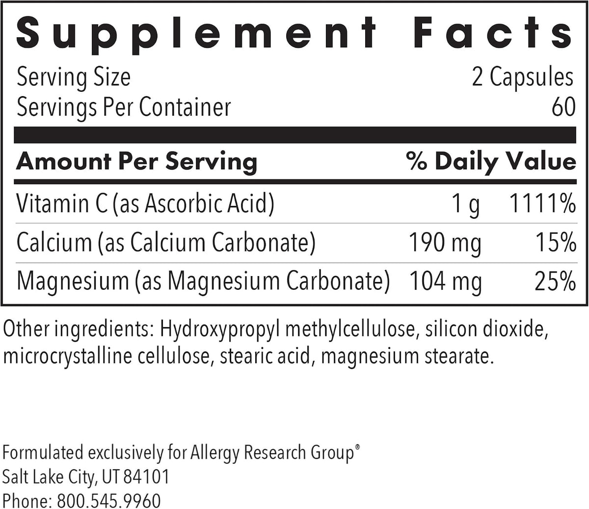 Allergy Research Group Buffered Vitamin C - 1000 mg, 120 Vegetarian Capsules - görsel 2
