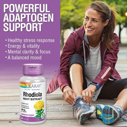 SOLARAY Rhodiola Rosea Root Extract 100mg | Adaptogenic Herbal Supplement | 30 VegCaps