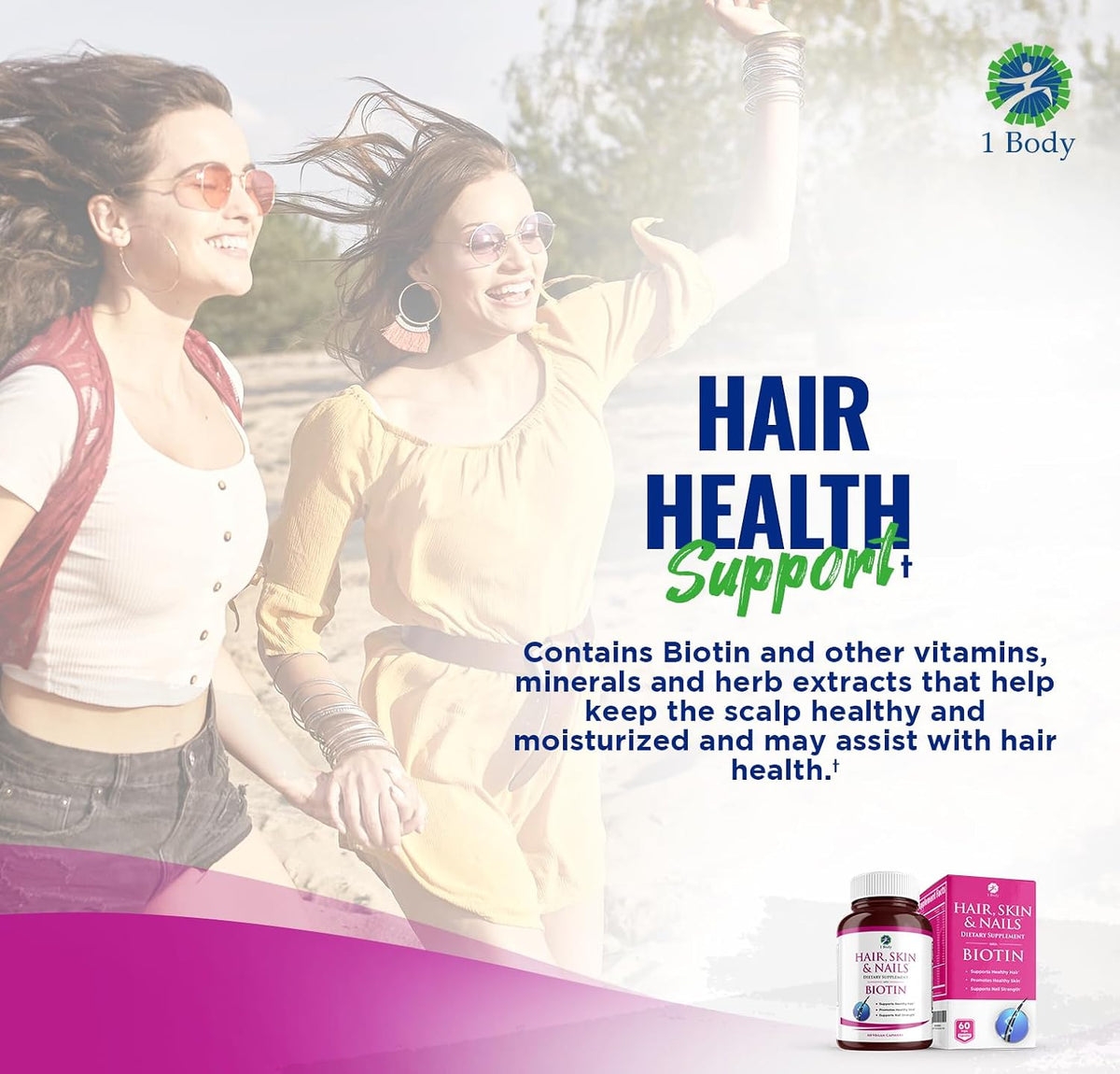 1 Body Hair, Skin & Nails with Biotin – Vegan Vitamins, 3-Pack - görsel 7