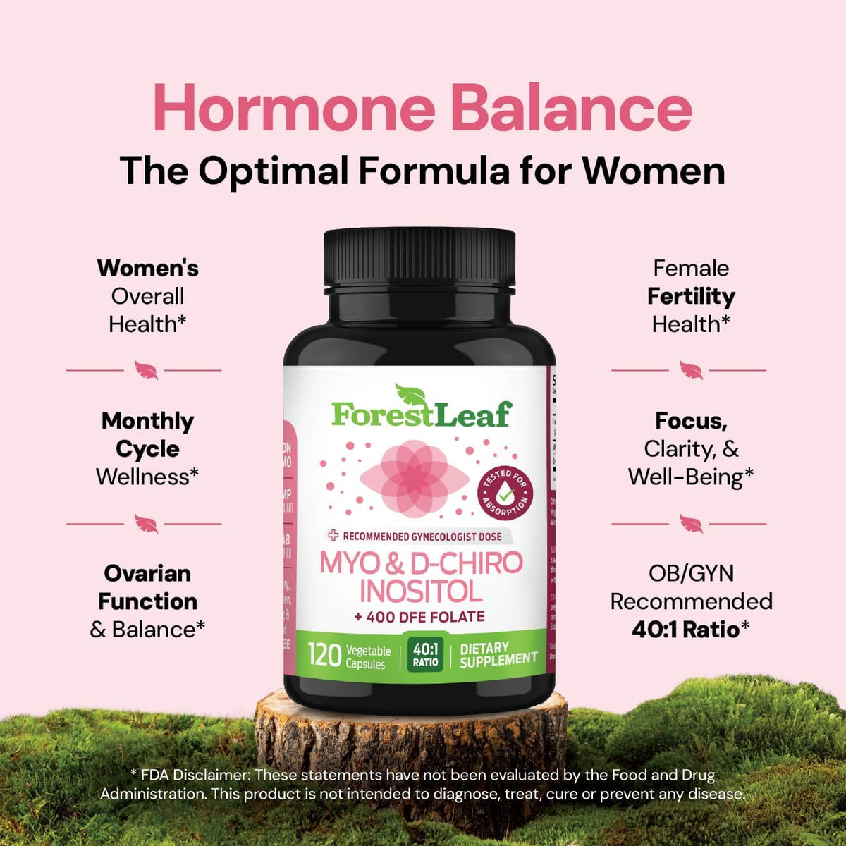 Myo-Inositol & D-Chiro Inositol Supplement for Women's Health | 40:1 Ratio | Supports Ovarian Function & Hormone Balance | – Image 2