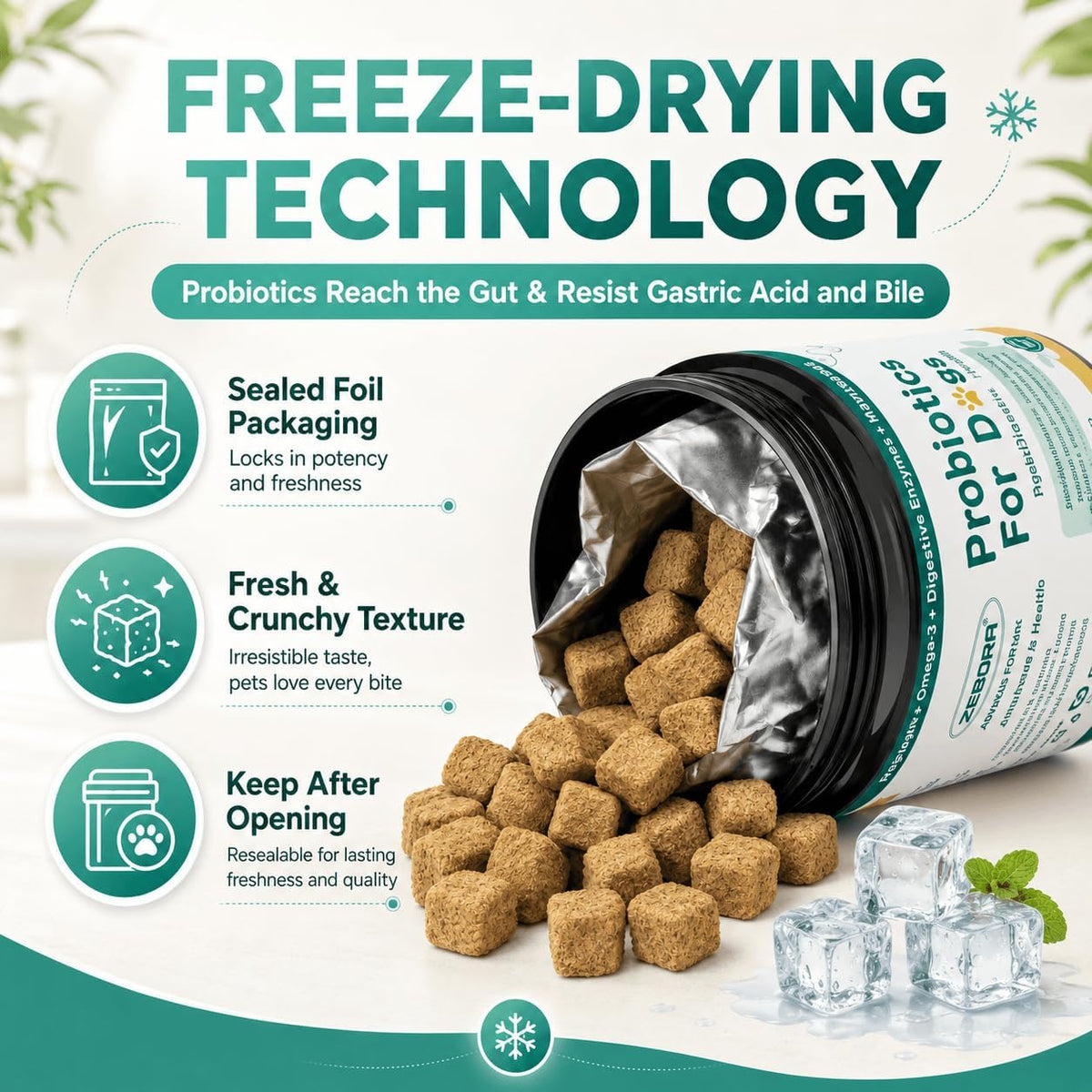ZEBORA Probiotics for Dogs & Cats, 6 Billion – Medium dogs (11–23 kg): 2 chews per day – Image 2