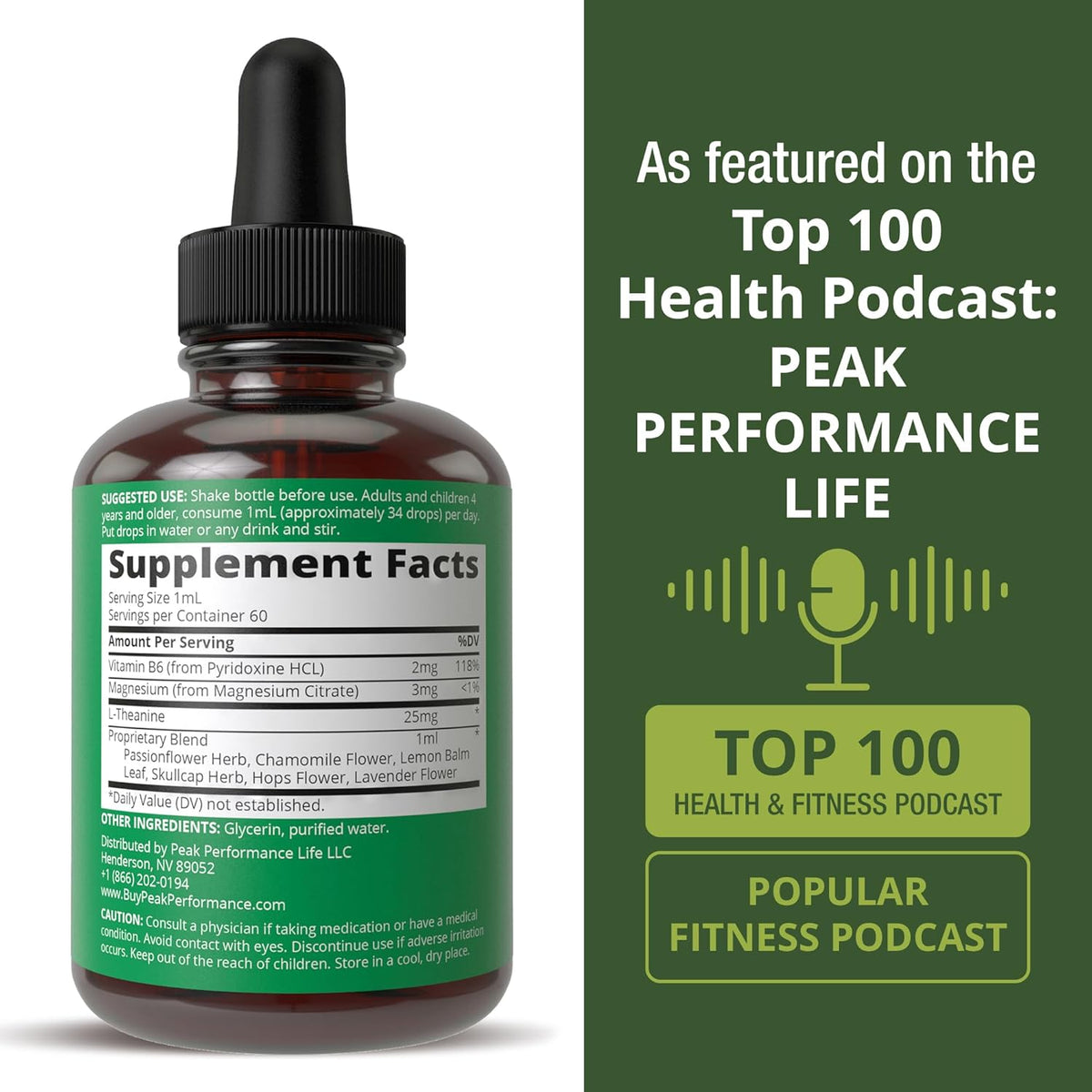 Peak Performance Kids Calm Liquid Drops for Relaxation, Calming and Sleep | Tasteless when Mixed with Water - Sugar-Free 9-in-1 Non-Habit Forming Vegan Supplement with Magnesium, Chamomile 60 ml - görsel 6