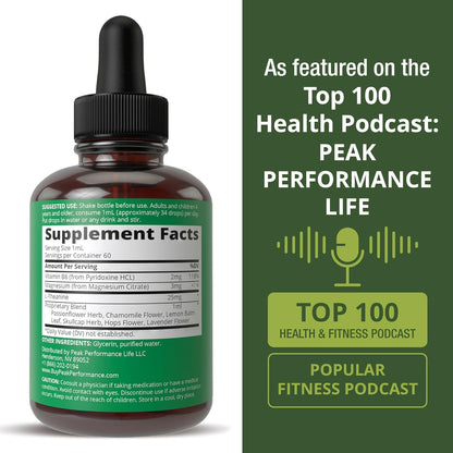 Peak Performance Kids Calm Liquid Drops for Relaxation, Calming and Sleep | Tasteless when Mixed with Water - Sugar-Free 9-in-1 Non-Habit Forming Vegan Supplement with Magnesium, Chamomile 60 ml