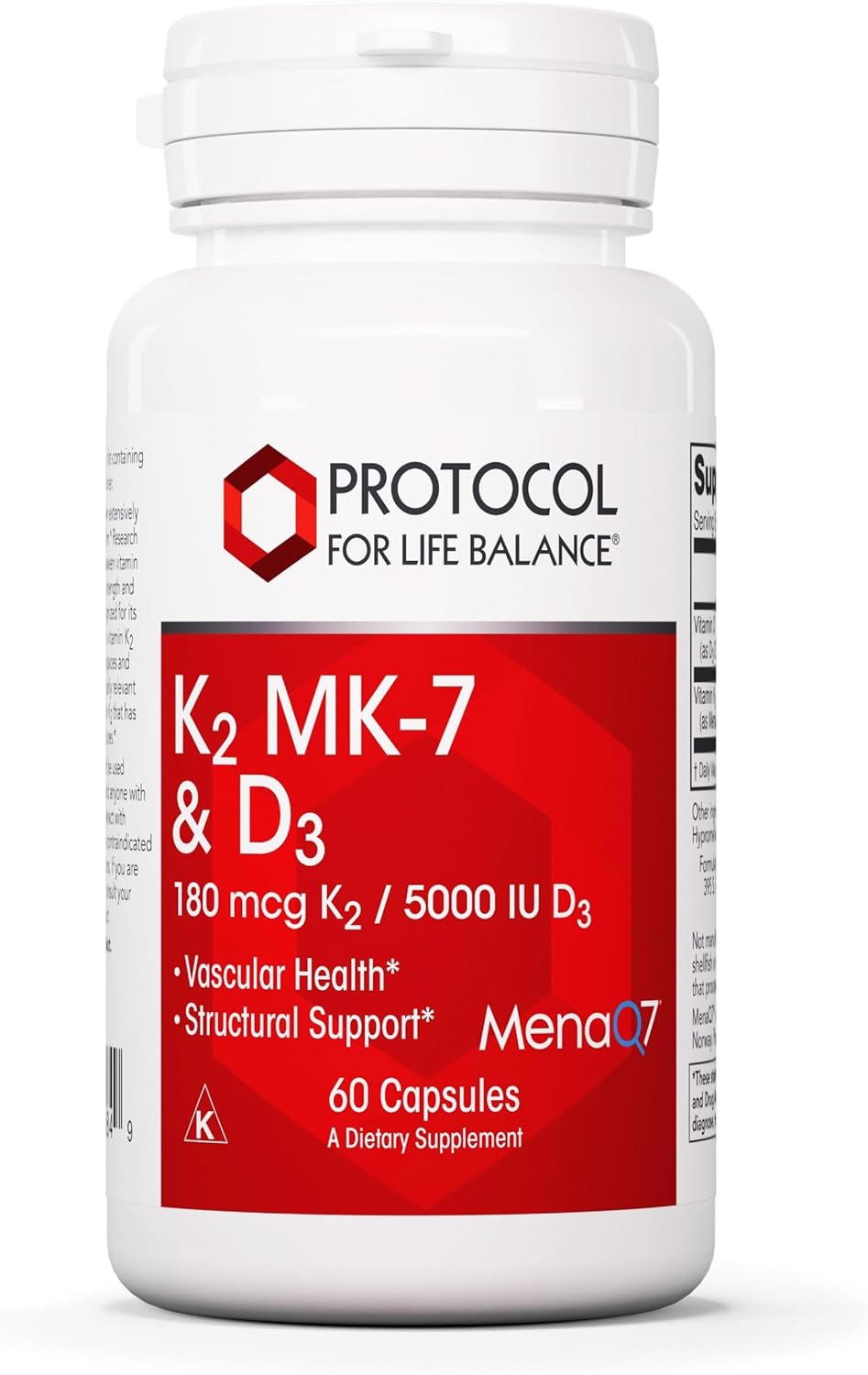 Protocol for Life Balance Vitamin D3 & K2 MK-7 - 5000 IU D3, 180 mcg K2 - 60 Veg Capsules - görsel 1