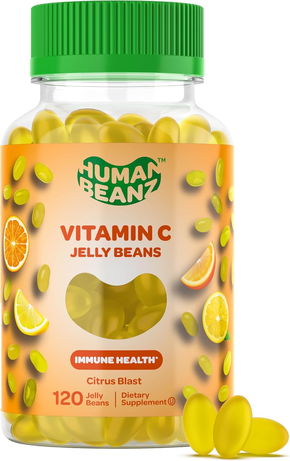 Human Beanz Vitamin C Jelly Bean Gummies for Adults, Immune Support Food Supplements, Vegetarian, 120 Citrus Blast Jelly Beans, Kosher - görsel 1