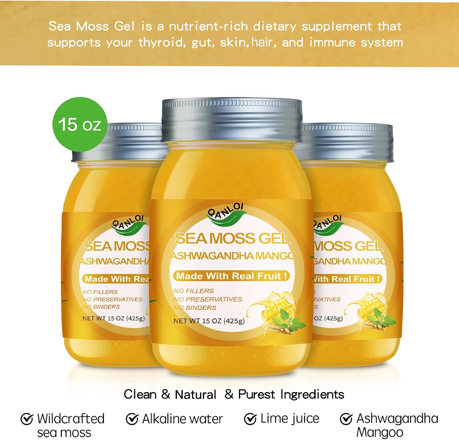 QANLOI Sea Moss Gel with Ashwagandha – Immunity Support – 425g - görsel 1
