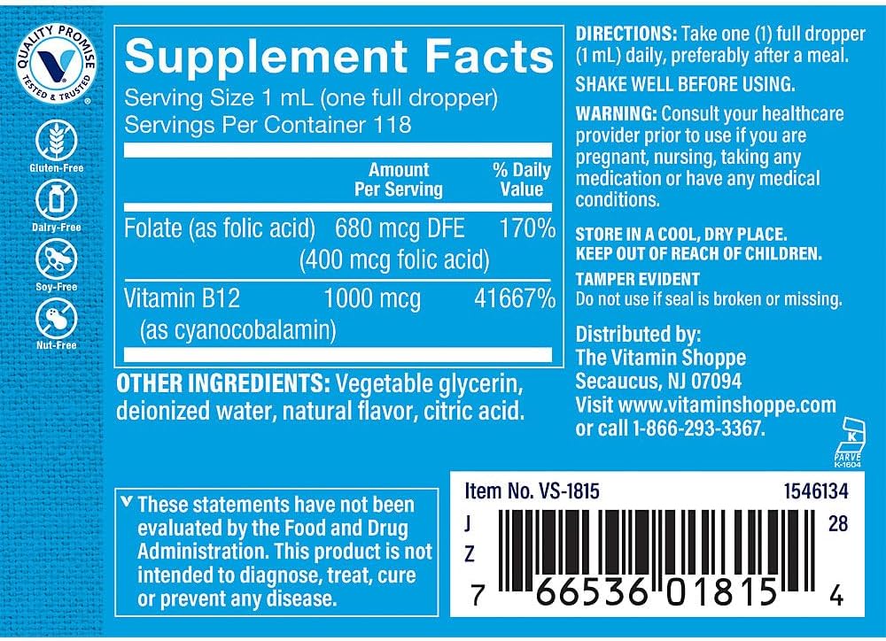 The Vitamin Shoppe Vitamin B12 Liquid - Nervous System, Energy & Red Blood Cell Support - görsel 2
