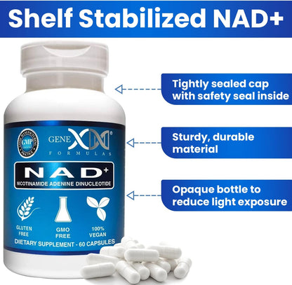 Genex Formulae NAD+ 250mg – Actual NAD+ Supplement, 60 Capsules