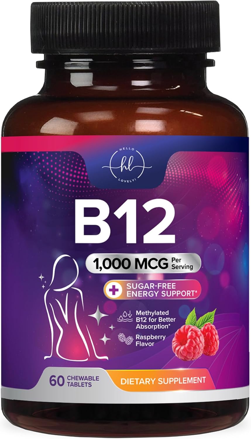 Vitamin B12 1000 mcg Chewable Tablets - Methylcobalamin B12 Complex for Energy, Heart & Nerve Support - Fast Dissolve, 120 Tablets - görsel 10