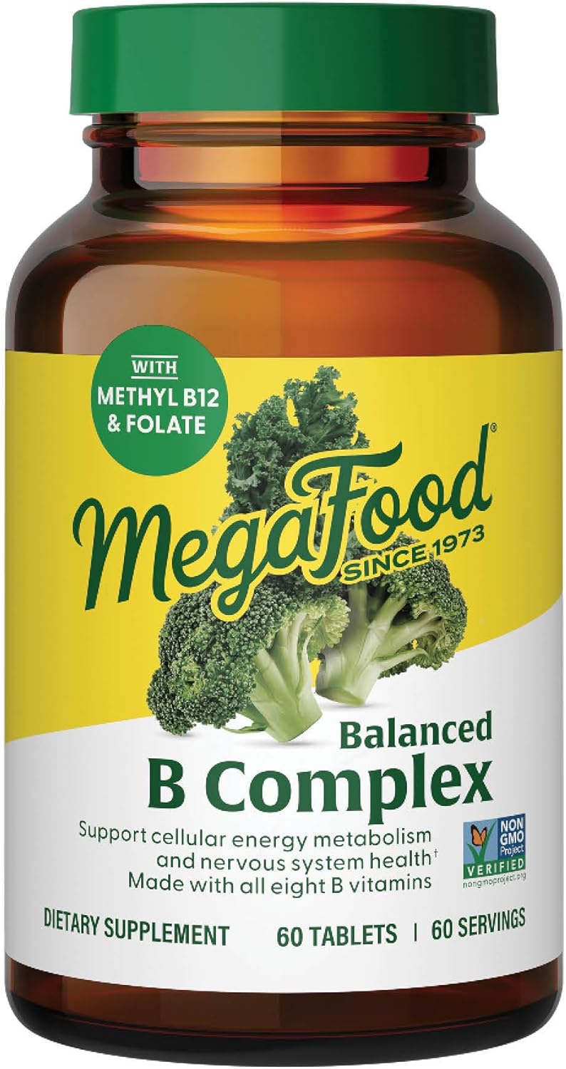MegaFood Balanced B Complex - 8 B Vitamins for Energy & Nervous System Support, Vegan, Gluten Free - 60 Tablets - görsel 1