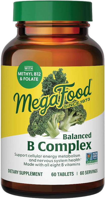 MegaFood Balanced B Complex – Methylated B Vitamins for Energy and Nervous System Support (90 Tablets)