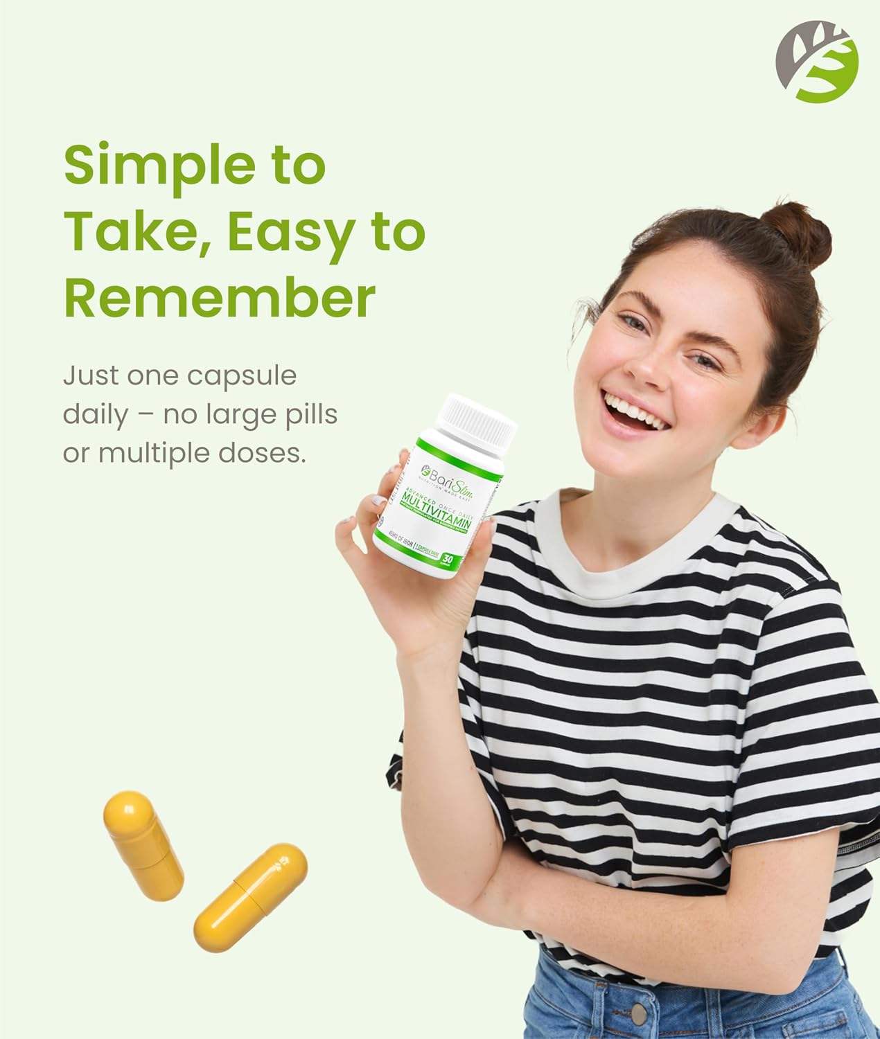 BariSlim Advanced Once Daily Bariatric Multivitamin Capsule - 45 mg of Iron - For Post Bariatric Surgery Including Gastric Bypass and Gastric Sleeve | 30 Day Supply - görsel 6