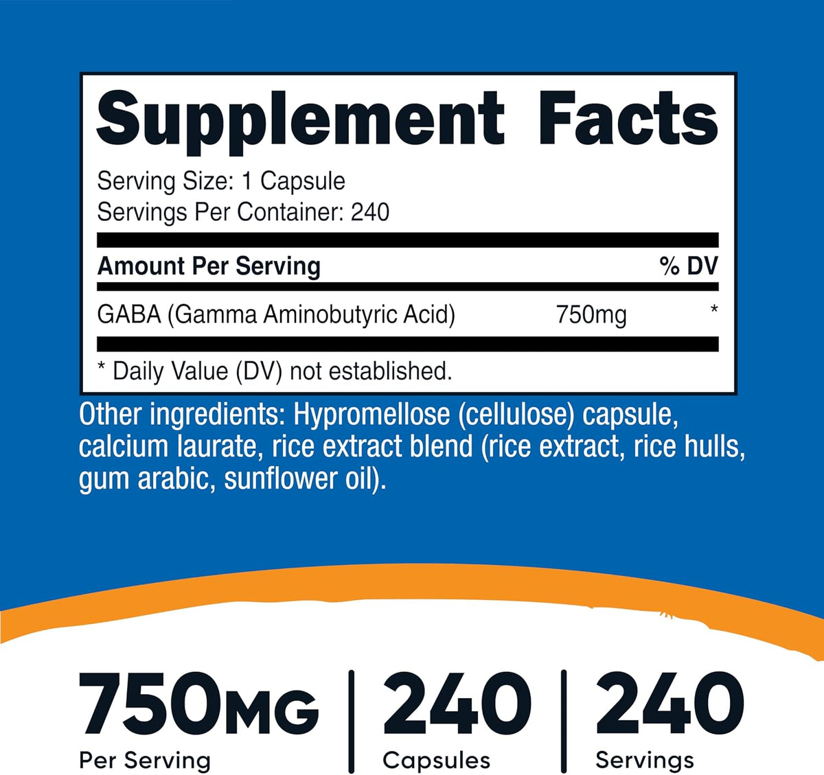 Nutricost GABA (Gamma Aminobutyric Acid) 750mg, 240 Capsules - görsel 2