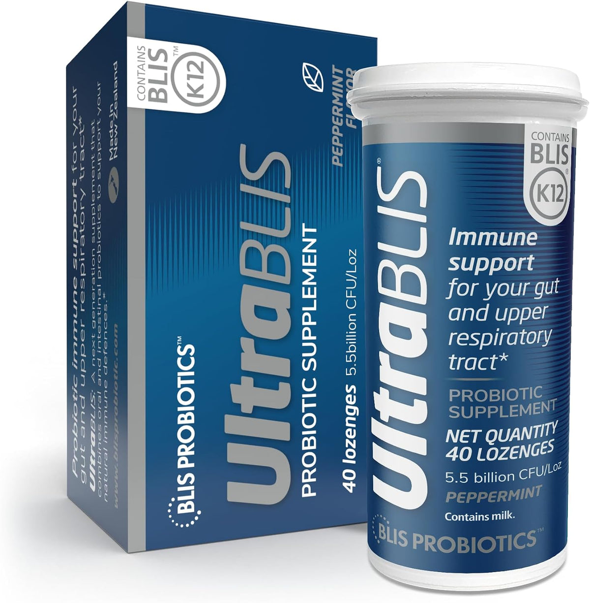BLIS UltraBLIS Probiotic Lozenges – Immune, Gut and Oral Health, Peppermint, 40 Count - görsel 1