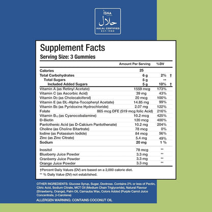 Noor Vitamins Halal Adult Multivitamin Gummy with Organic Fruit Blend – 90 Count