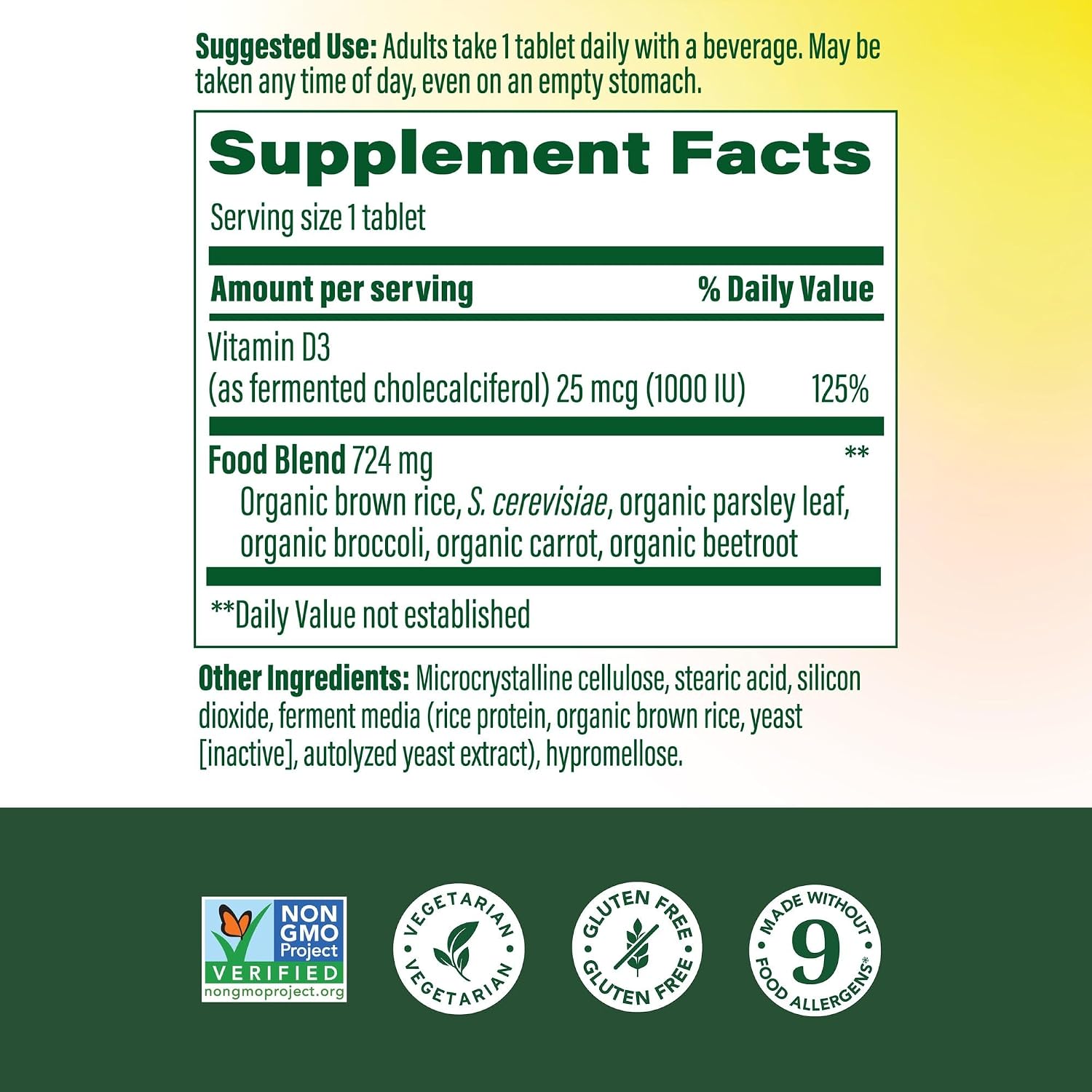MegaFood Vitamin D3 1000 IU (25 mcg) – Real Food Supplement for Immune & Bone Support, 90 Tablets - görsel 2