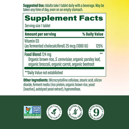 MegaFood Vitamin D3 1000 IU (25 mcg) – Real Food Supplement for Immune & Bone Support, 90 Tablets