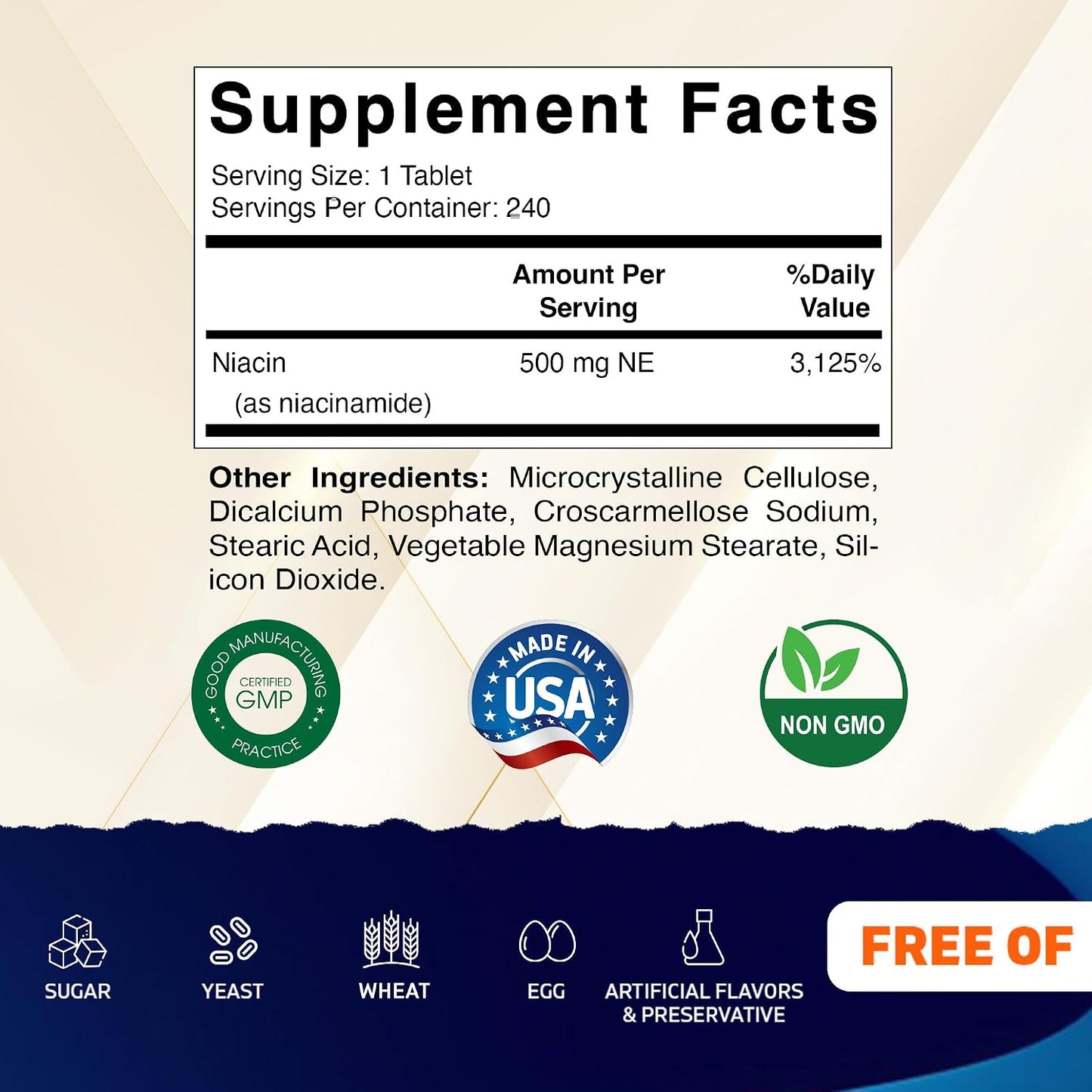 Vitamatic Niacinamide 500 mg 240 Tablets - Flush Free Vitamin B3 - Supports Energy Metabolism - görsel 2