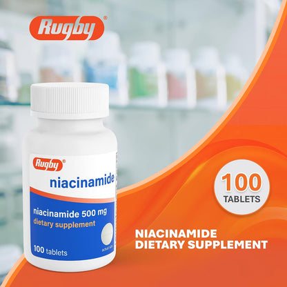 Rugby Niacinamide 500 mg Tablets, Gluten-Free Food Supplement for Adults, Supports Overall Health, No Artificial Flavours - 100 Count (Pack of 3)