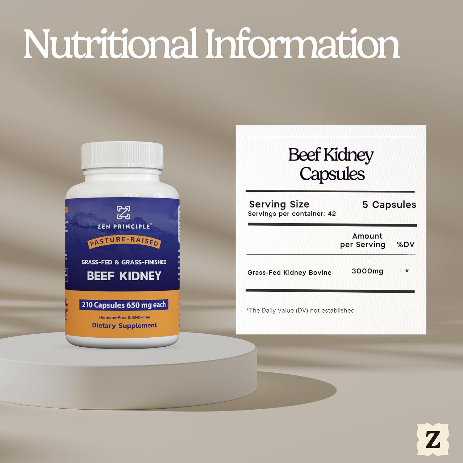 Zen Principle Grass Fed Beef Kidney Supplement – 210 Capsules, 3000 mg, DAO Enzyme for Histamine & Thyroid Function - görsel 7