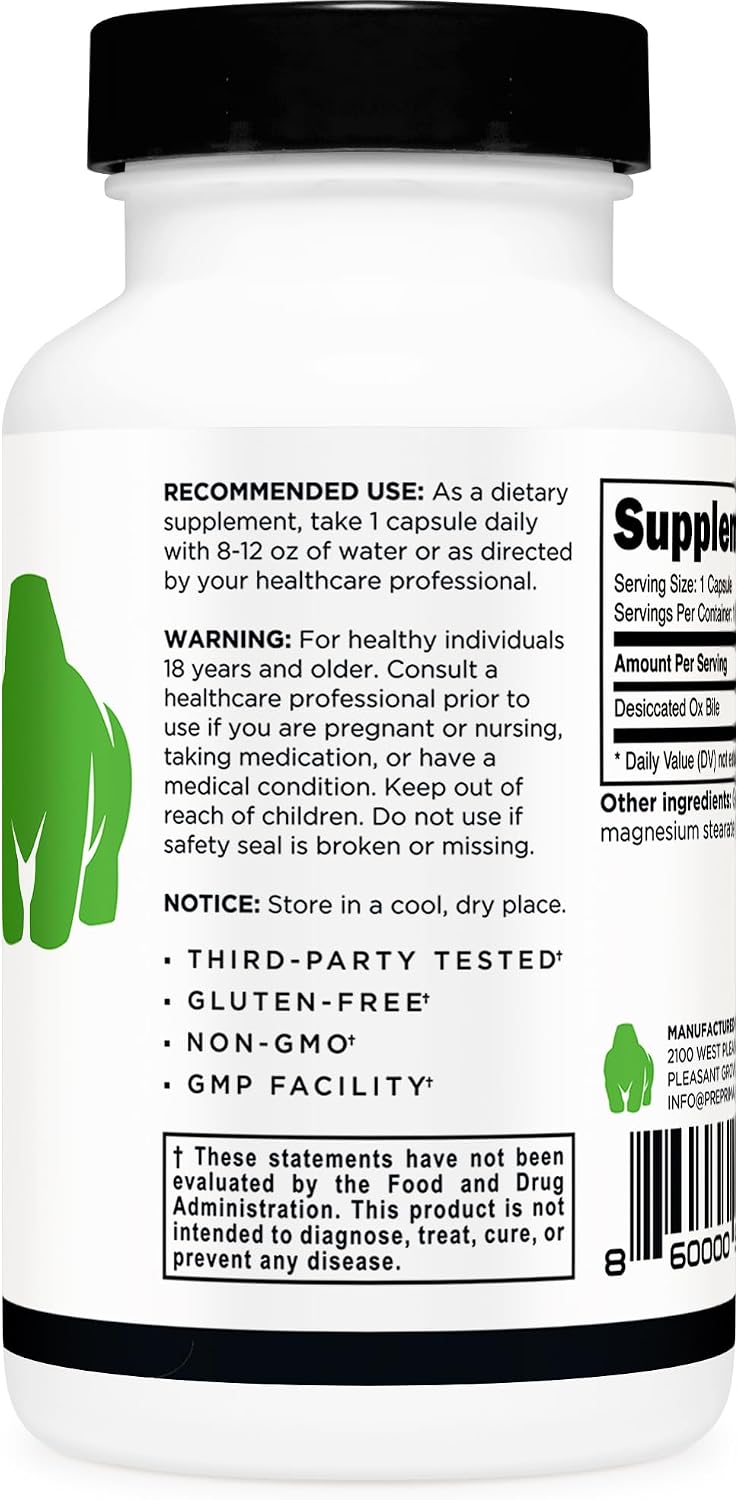 Primal Ox Bile (120 Capsules, 500 mg per Serving) - Gluten-Free, Non-GM, Independently Tested - görsel 3