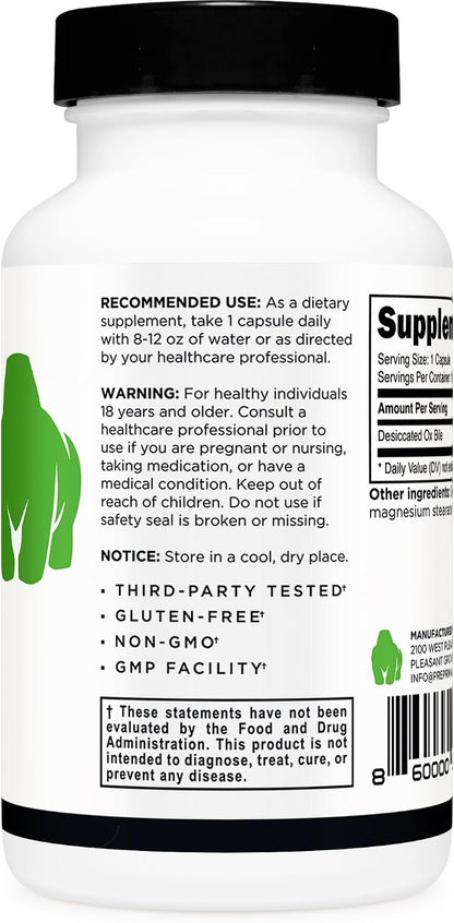 Primal Ox Bile (120 Capsules, 500 mg per Serving) - Gluten-Free, Non-GM, Independently Tested