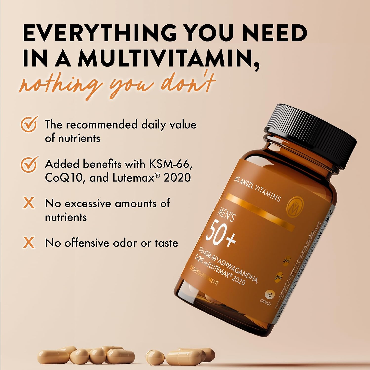 Mt. Angel Vitamins Daily Men's Multivitamin 50+ with Ashwagandha, CoQ10, and Herbal Blend - 60 Capsules - görsel 5