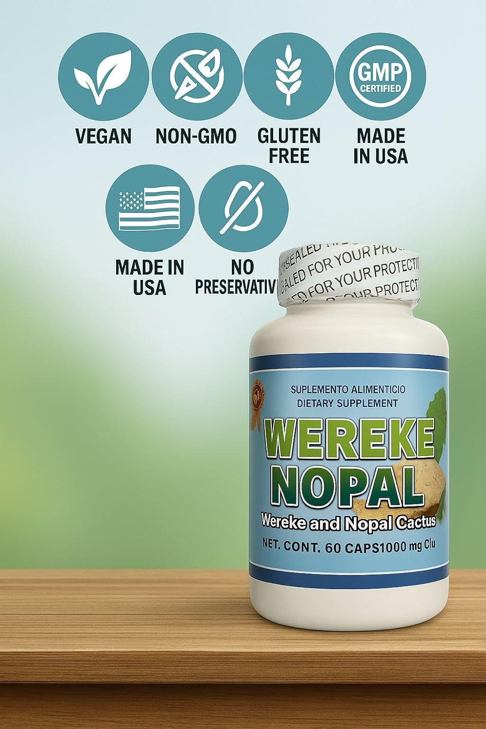 Wereke & Nopal Capsules – 60 Capsules (1000 mg Each) – Natural Herbal Supplement – Traditional Mexican Blend – by Lo + Natural - görsel 6