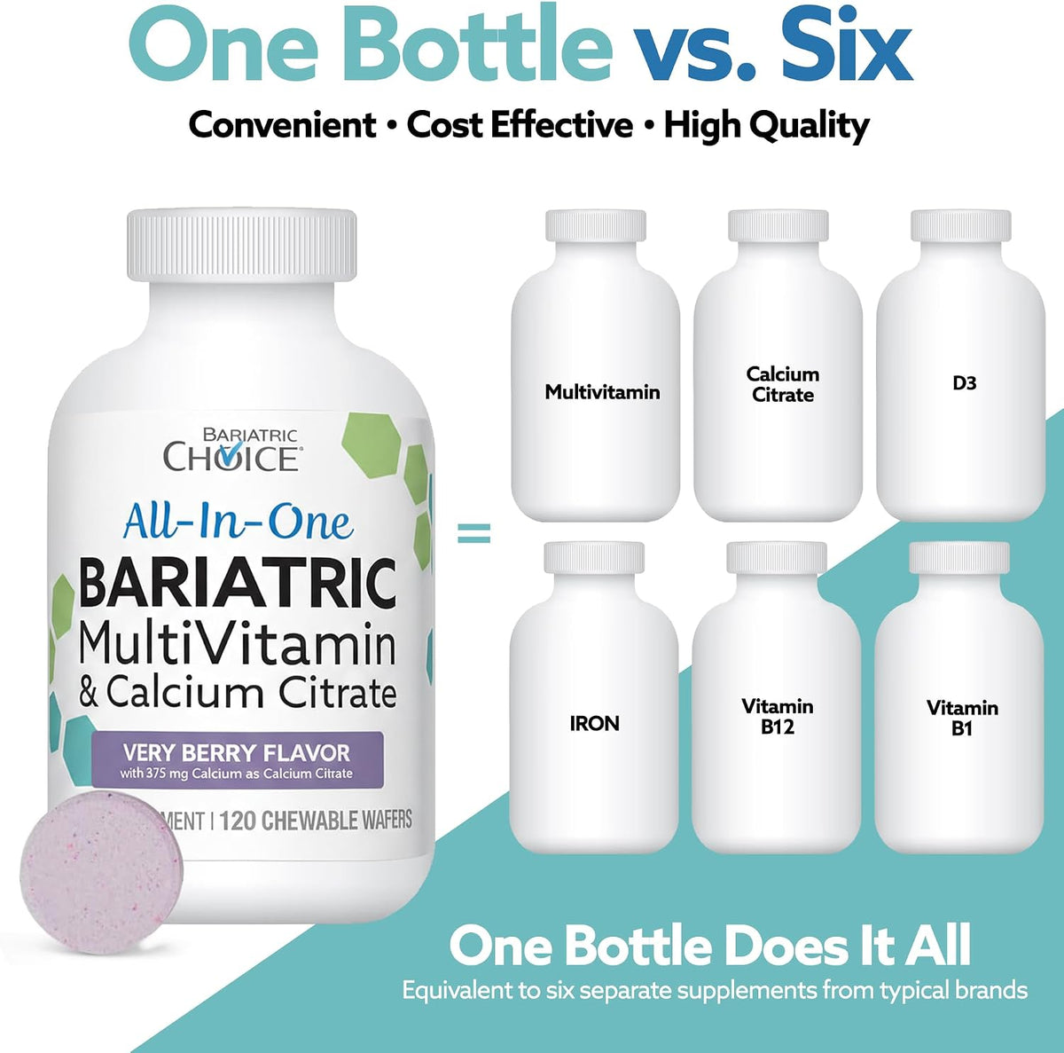 Bariatric Choice All-in-One Chewable Bariatric Multivitamin with Iron & Calcium Citrate, Very Berry (120 Tablets) - görsel 5