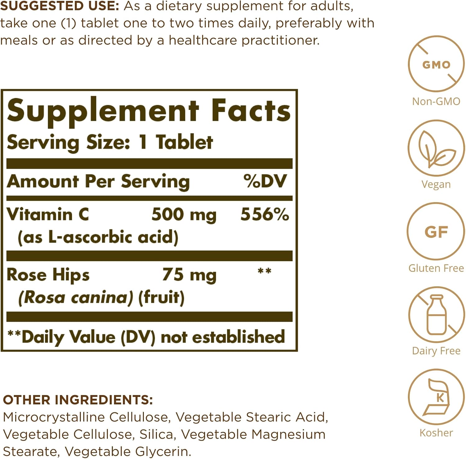Solgar Vitamin C 500 mg with Rose Hips, 100 Tablets - görsel 2