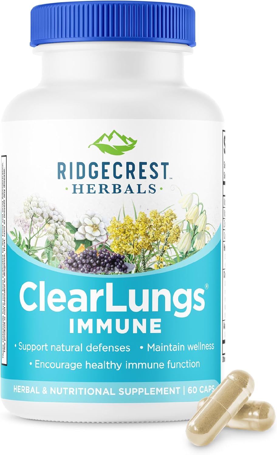 RidgeCrest Herbals ClearLungs Immune – Lung Support Supplement with Elderberry, Zinc, Vitamin C, and Herbal Immune Complex (60 Vegan Capsules) - görsel 1