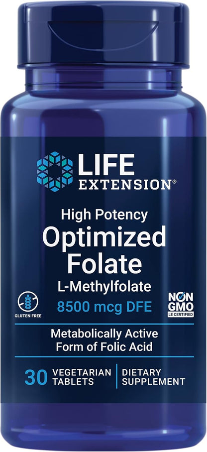 Life Extension High Potency Optimised Folate – L-Methylfolate – 8500 mcg DFE – 30 Tablets
