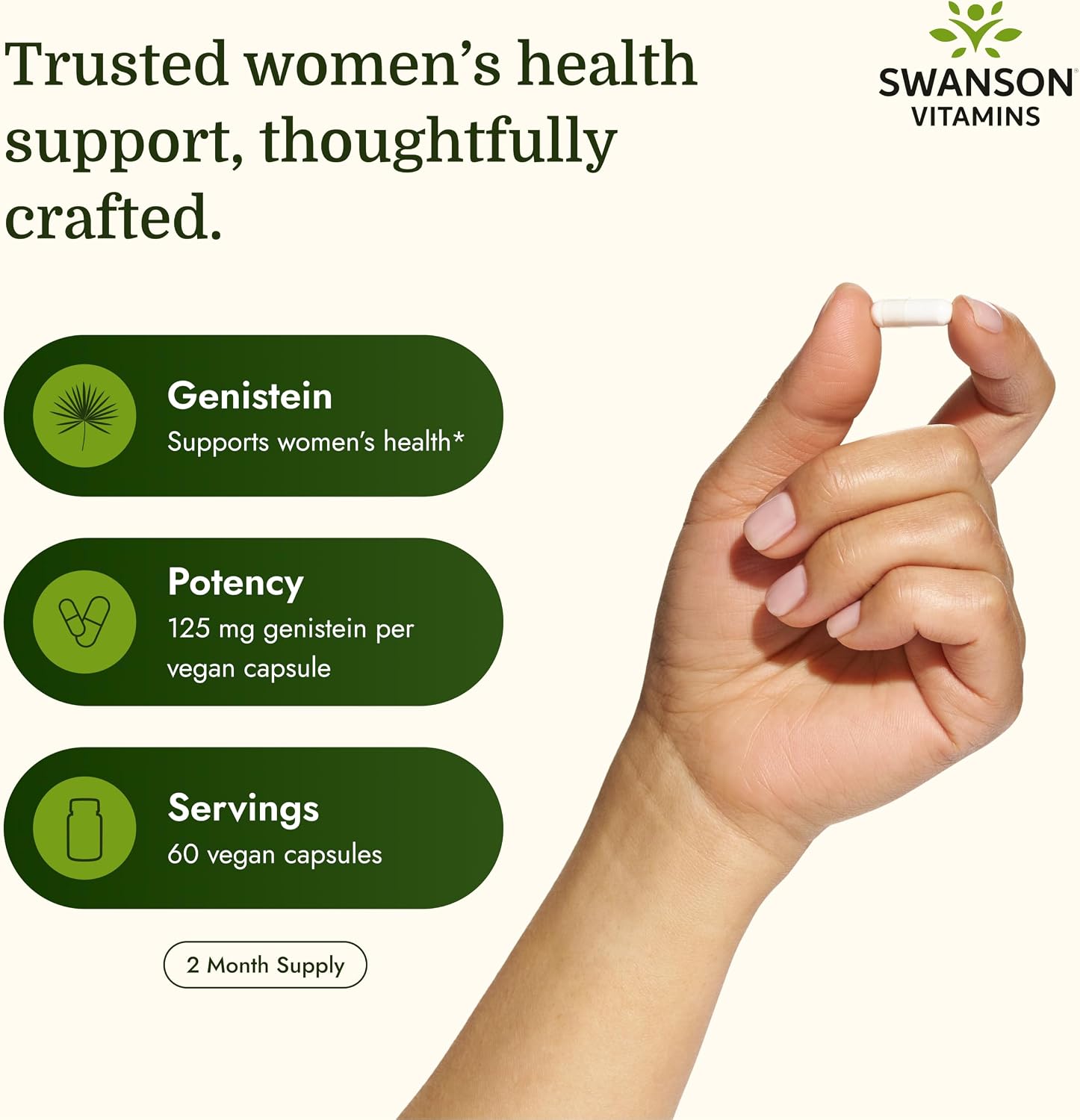 Swanson Soya-Free Genistein 125 mg – Bone & Heart Support (60 Vegan Capsules) - görsel 3