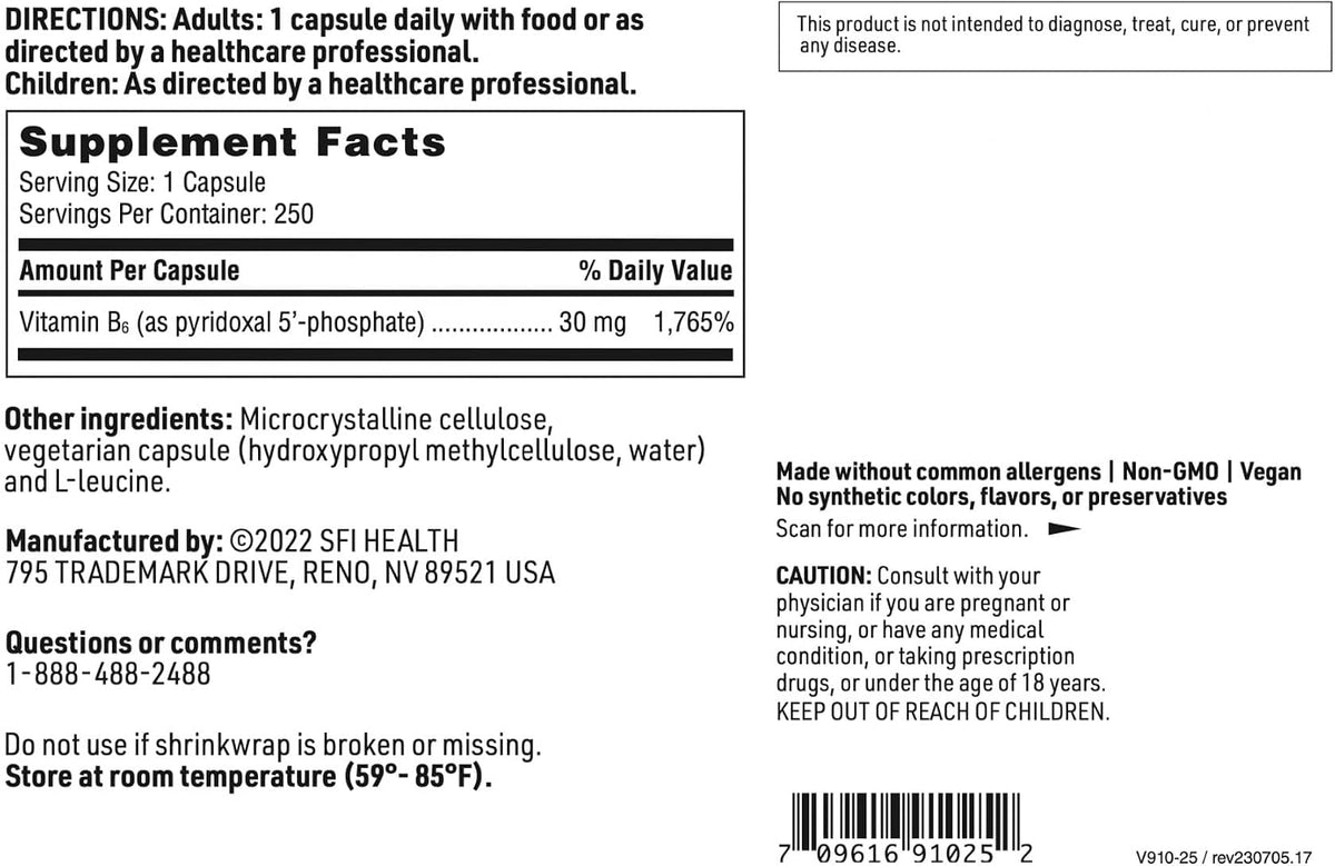 Klaire Labs SFI Health P-5-P - 30 mg Bioactive Vitamin B6 (Pyridoxal-5-Phosphate) - Hypoallergenic - 100 Capsules - görsel 5